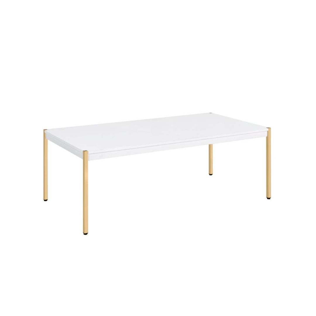 48-Inch White and Gold Rectangular Coffee Table