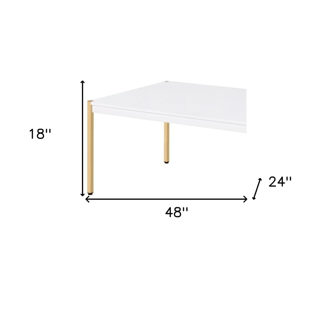 48-Inch White and Gold Rectangular Coffee Table