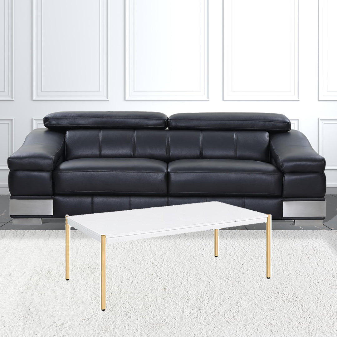 48-Inch White and Gold Rectangular Coffee Table