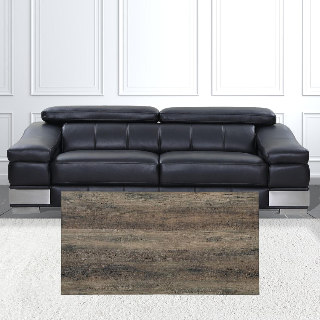 42-Inch Black and Rustic Oak Rectangular Coffee Table with Two Shelves