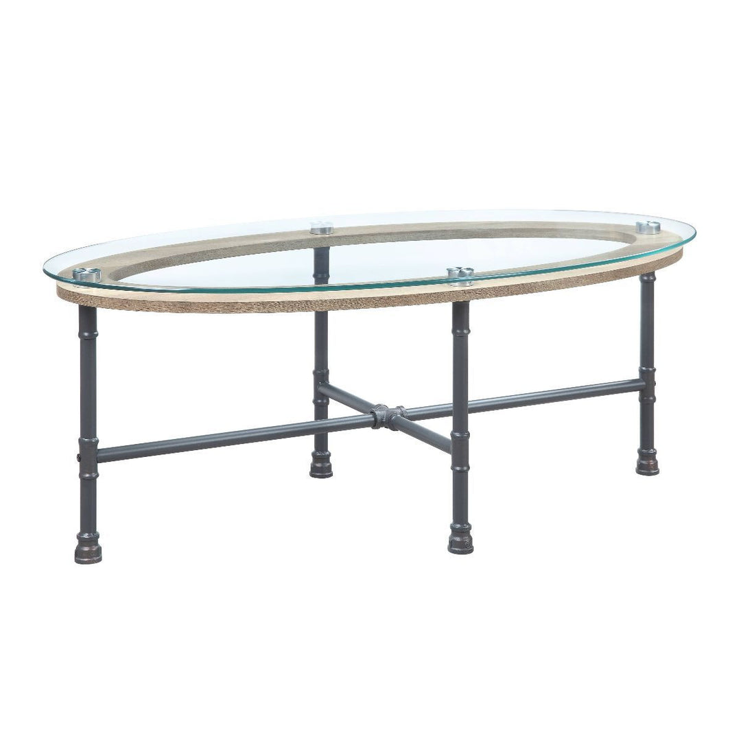 47-Inch Sandy Gray and Clear Glass Oval Coffee Table