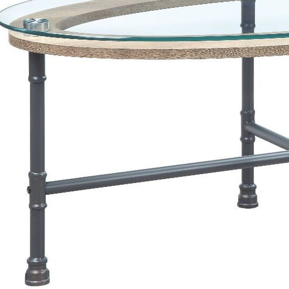 47-Inch Sandy Gray and Clear Glass Oval Coffee Table