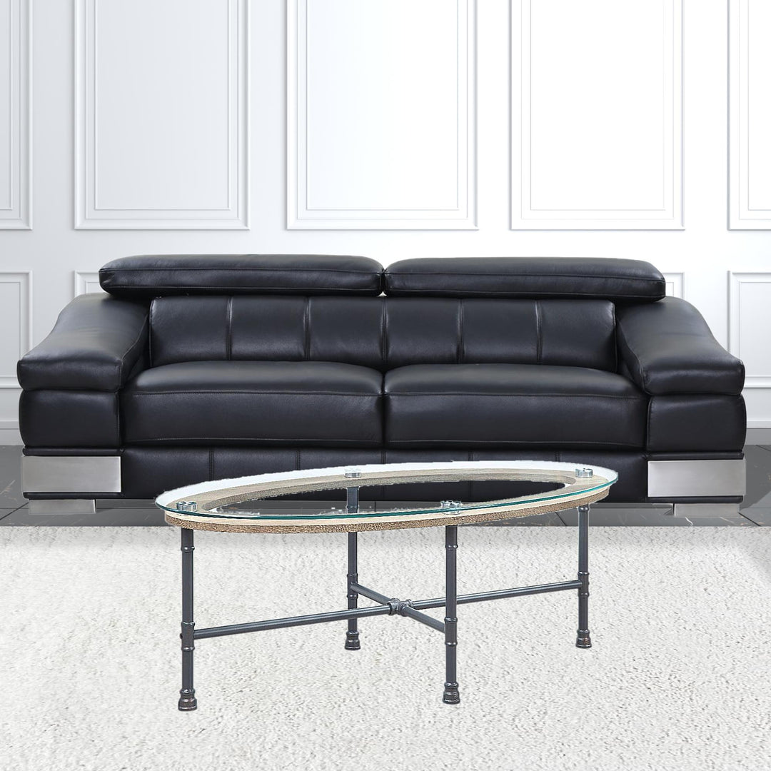 47-Inch Sandy Gray and Clear Glass Oval Coffee Table