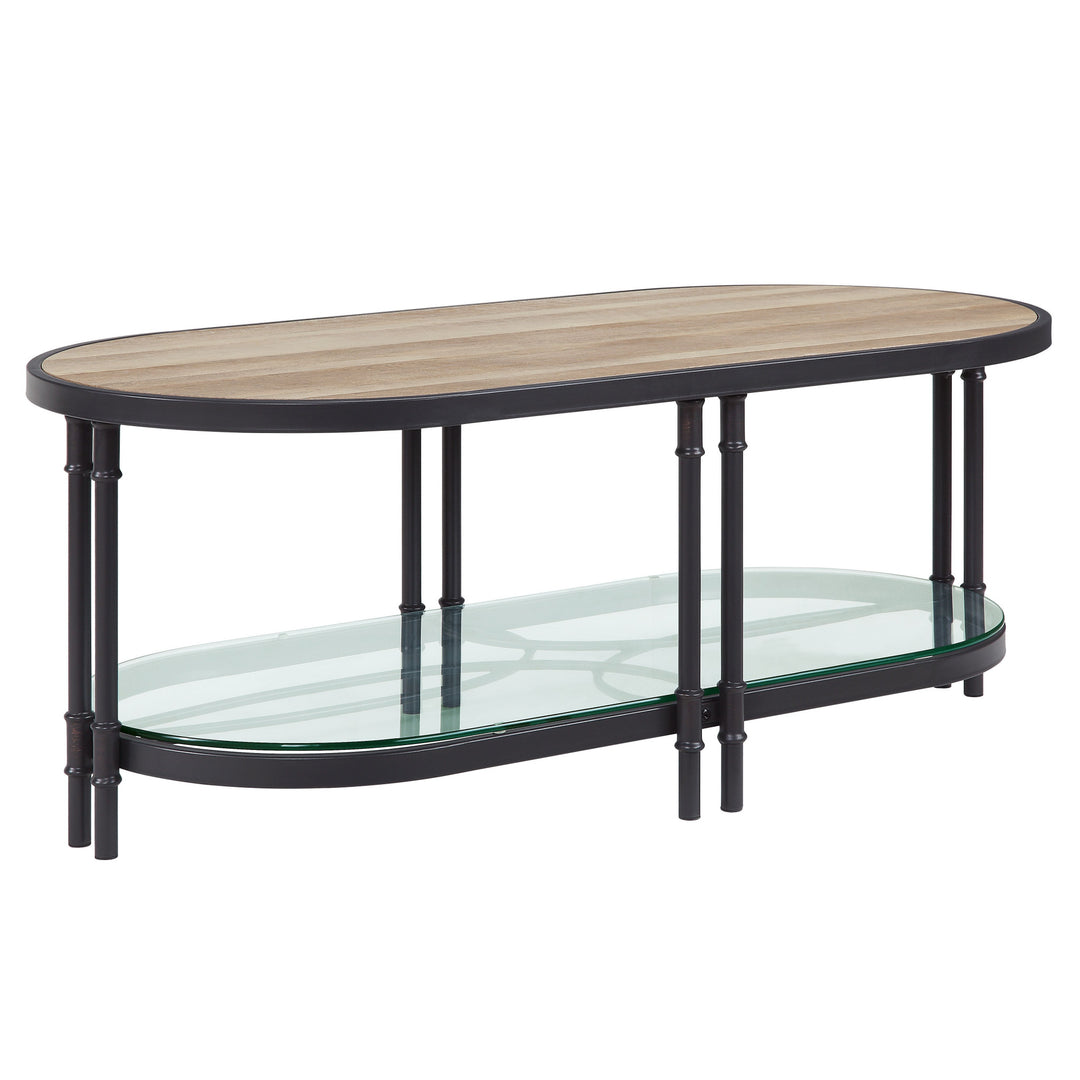 47-Inch Natural Metal Oval Coffee Table with Shelf