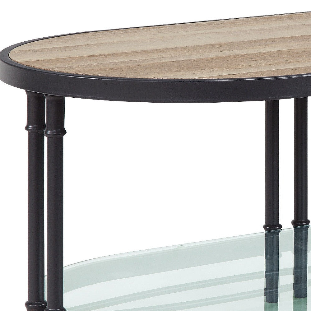 47-Inch Natural Metal Oval Coffee Table with Shelf