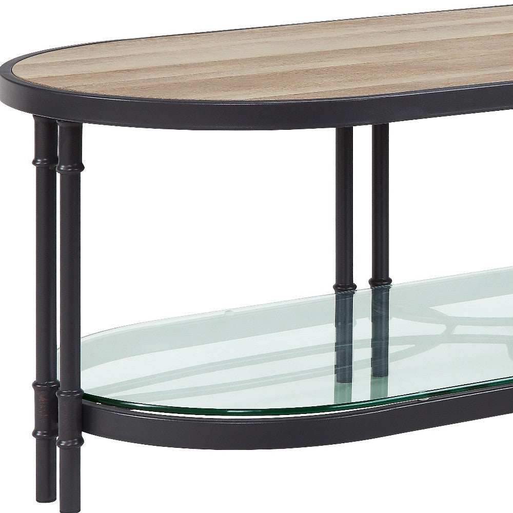 47-Inch Natural Metal Oval Coffee Table with Shelf