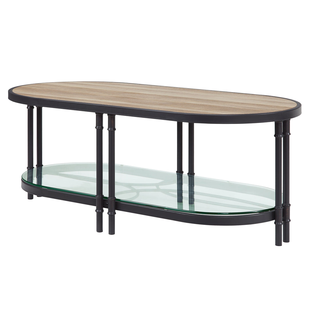 47-Inch Natural Metal Oval Coffee Table with Shelf