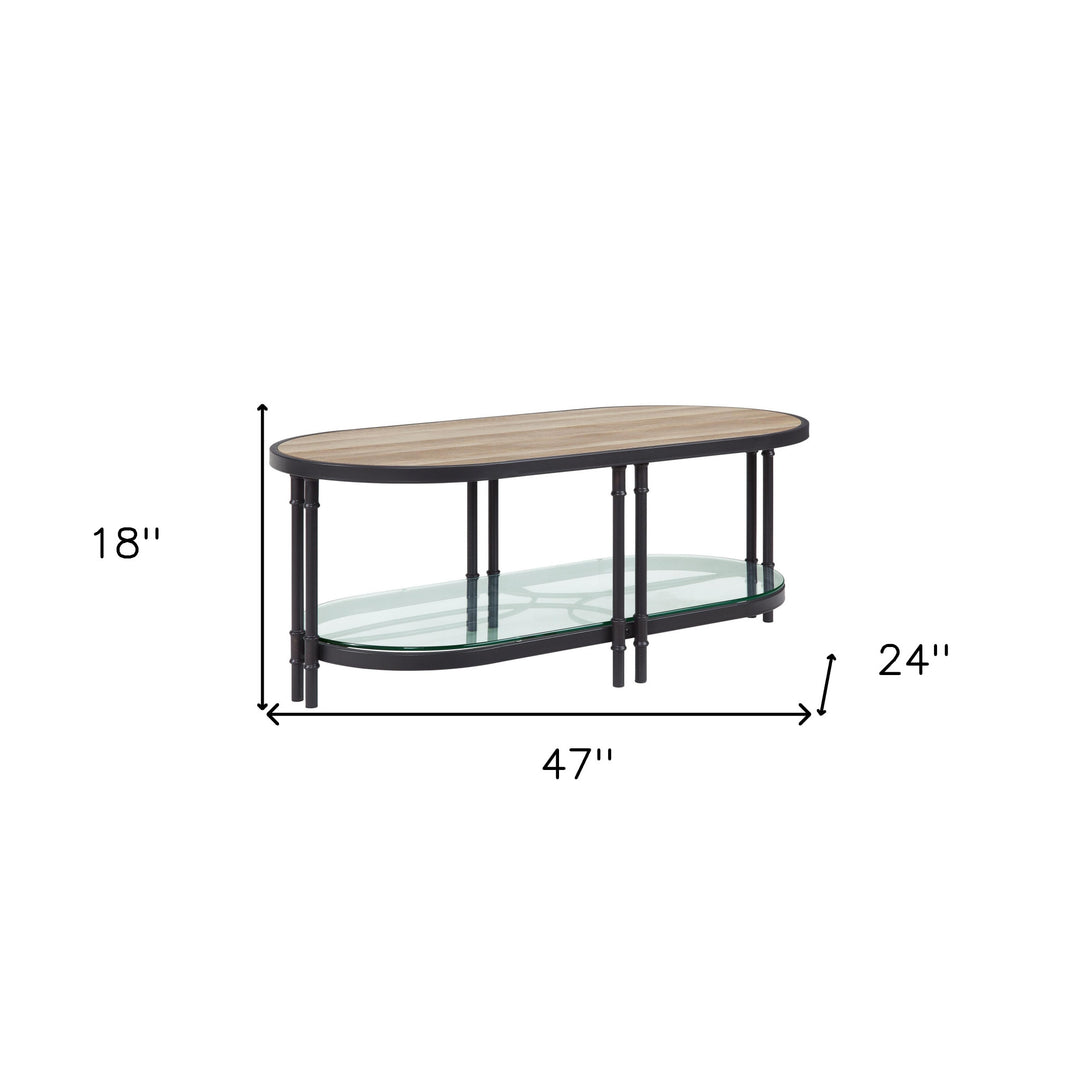 47-Inch Natural Metal Oval Coffee Table with Shelf