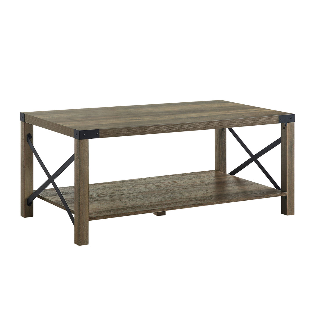 47-Inch Rustic Oak Coffee Table with Shelf