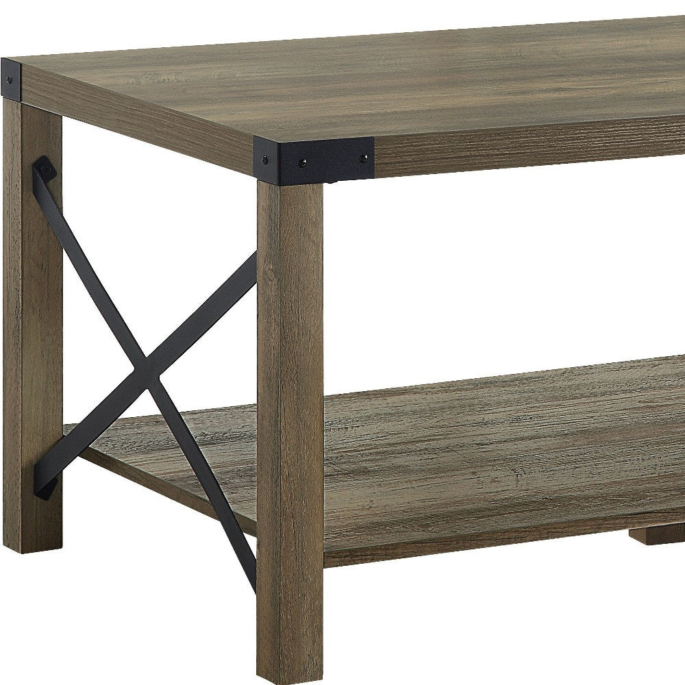 47-Inch Rustic Oak Coffee Table with Shelf