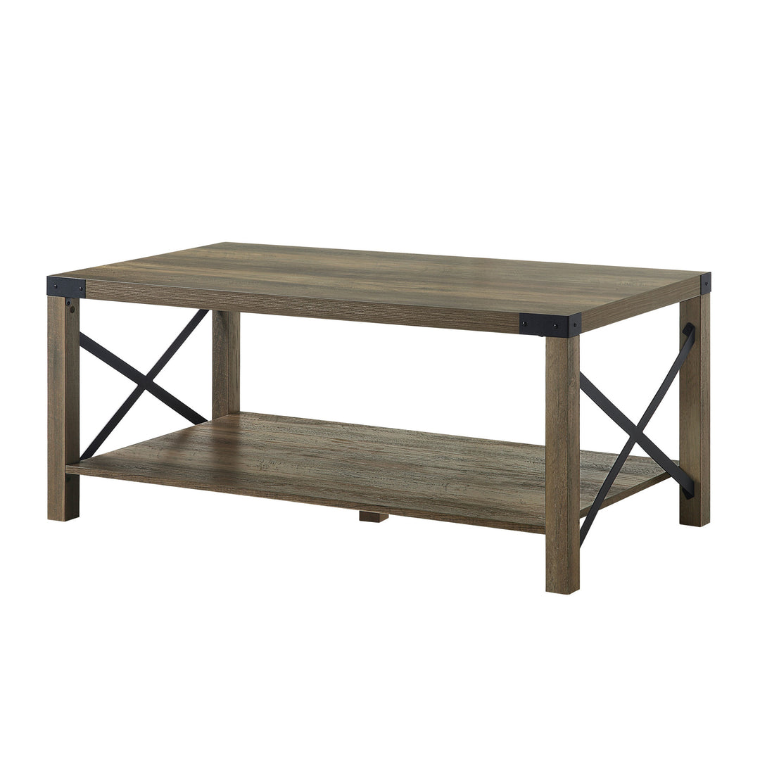 47-Inch Rustic Oak Coffee Table with Shelf