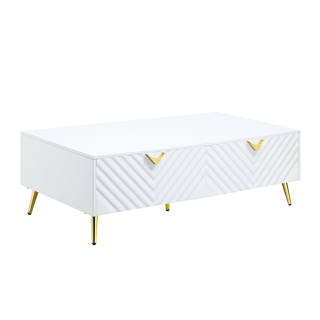 53-Inch White Metal Coffee Table with Four Drawers