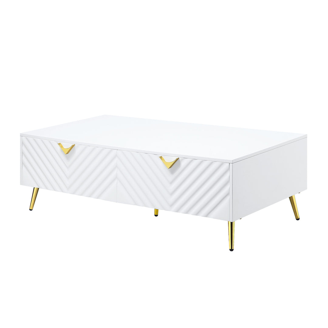 53-Inch White Metal Coffee Table with Four Drawers