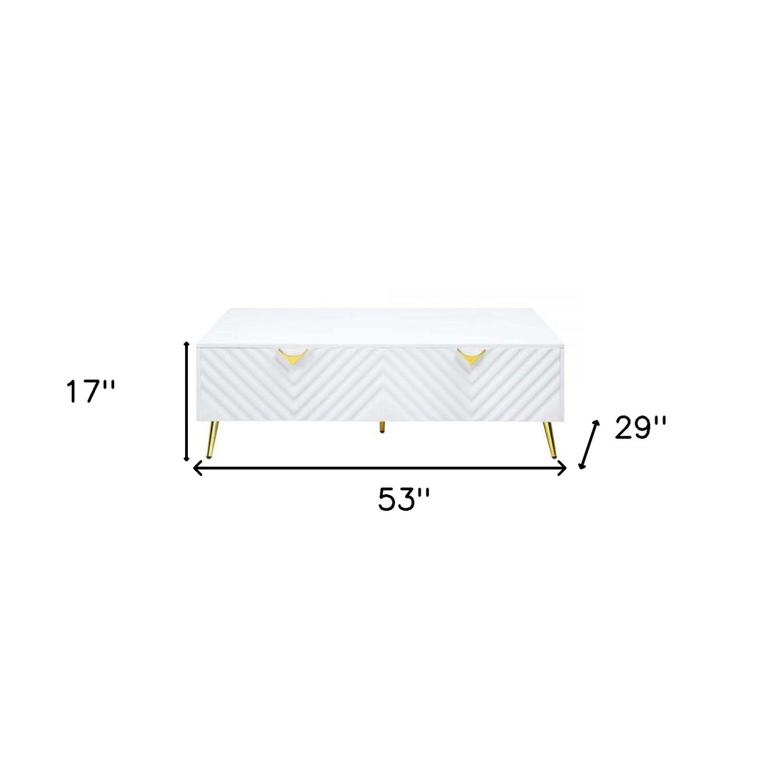 53-Inch White Metal Coffee Table with Four Drawers