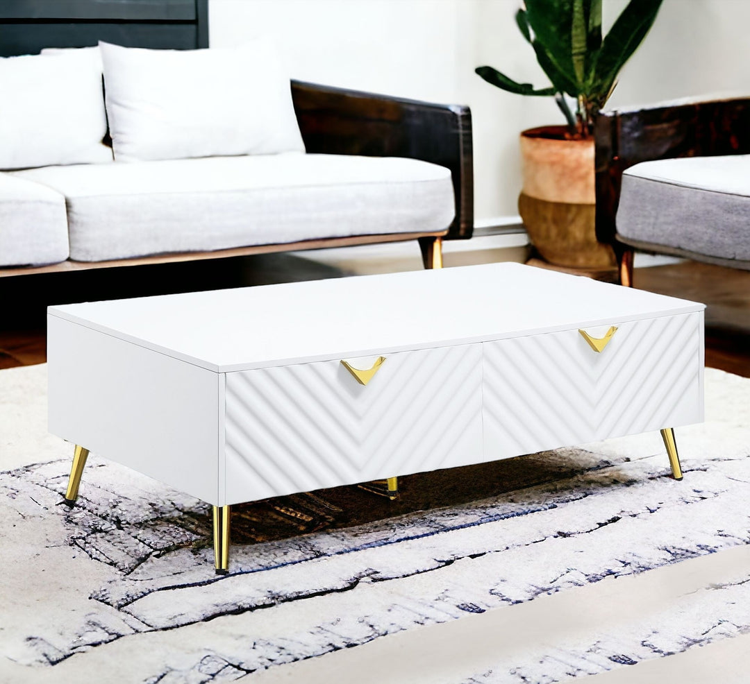 53-Inch White Metal Coffee Table with Four Drawers