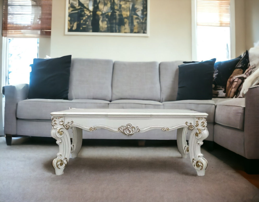 53-Inch Pearl White Rectangular Coffee Table