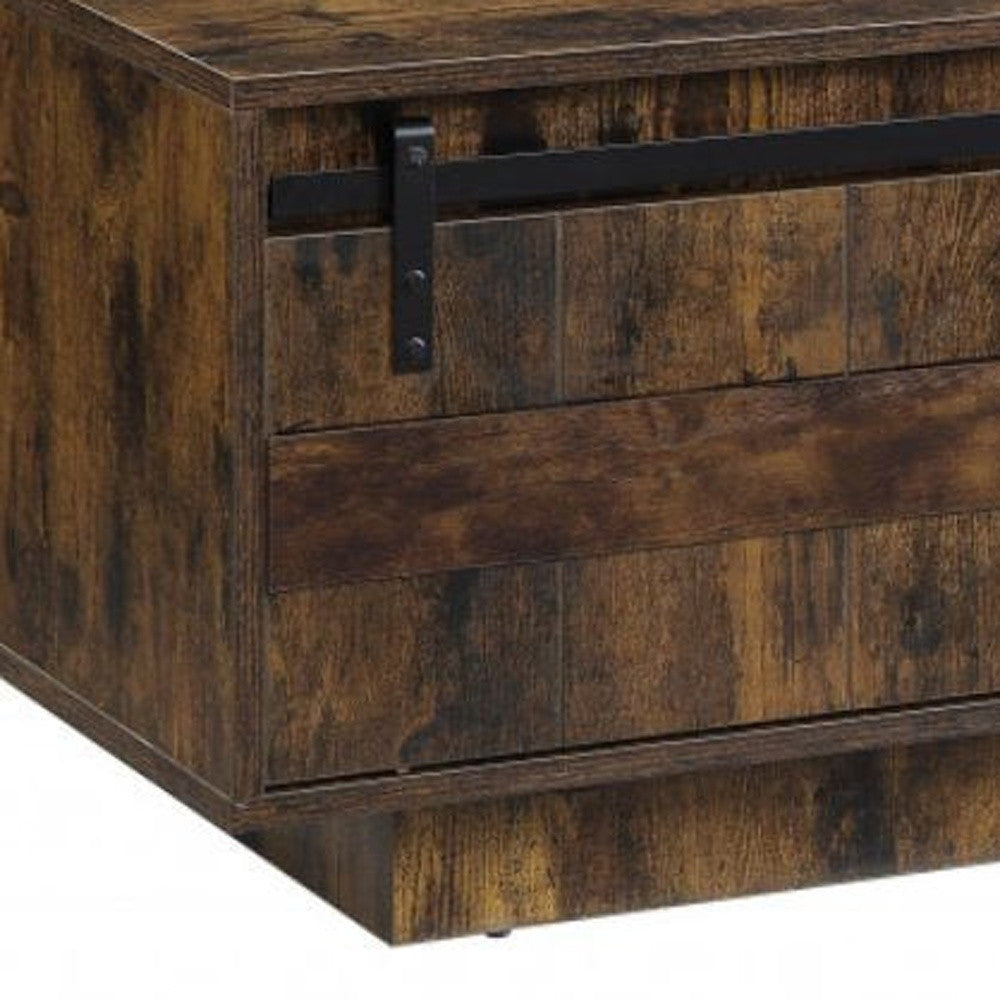 47-Inch Rustic Brown and Black Coffee Table with Drawer and Sliding Barn Door