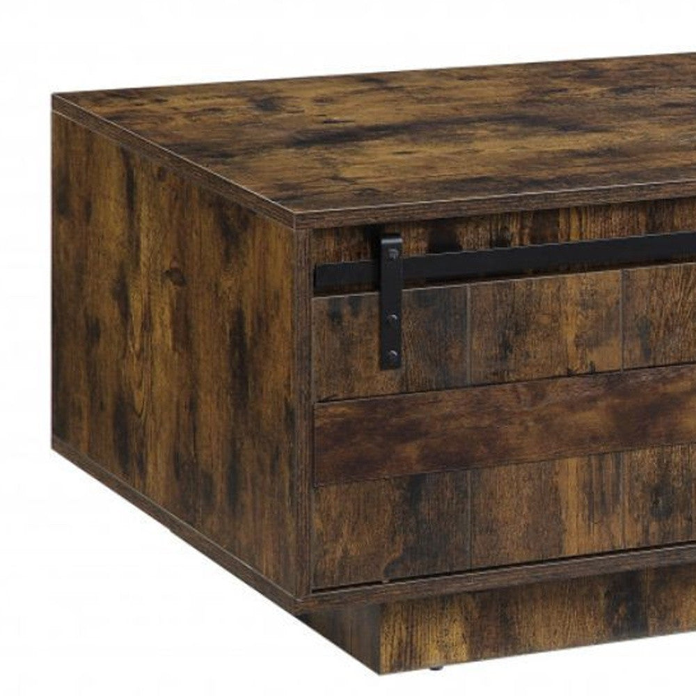 47-Inch Rustic Brown and Black Coffee Table with Drawer and Sliding Barn Door