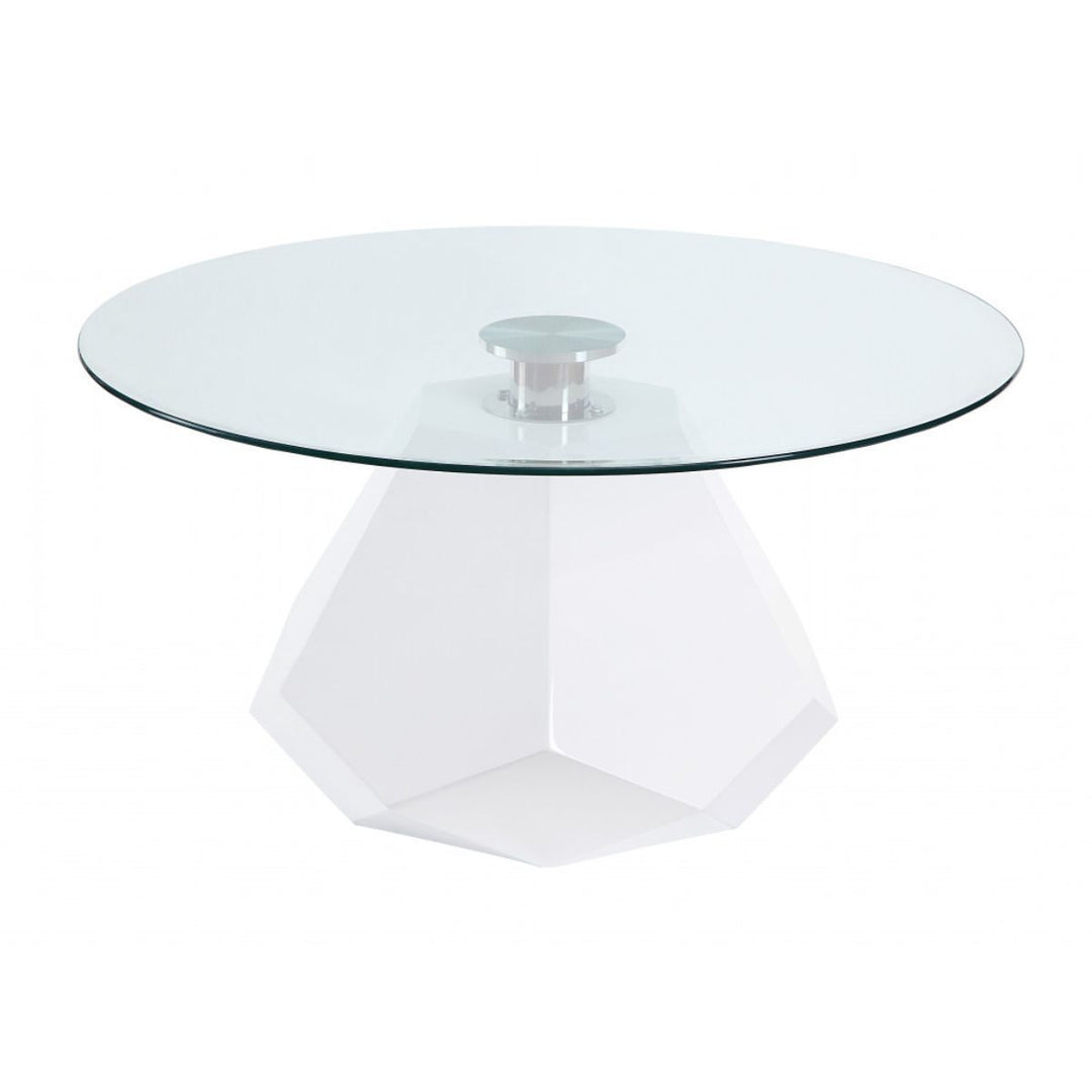 34-Inch Clear Glass and White Manufactured Wood Round Coffee Table