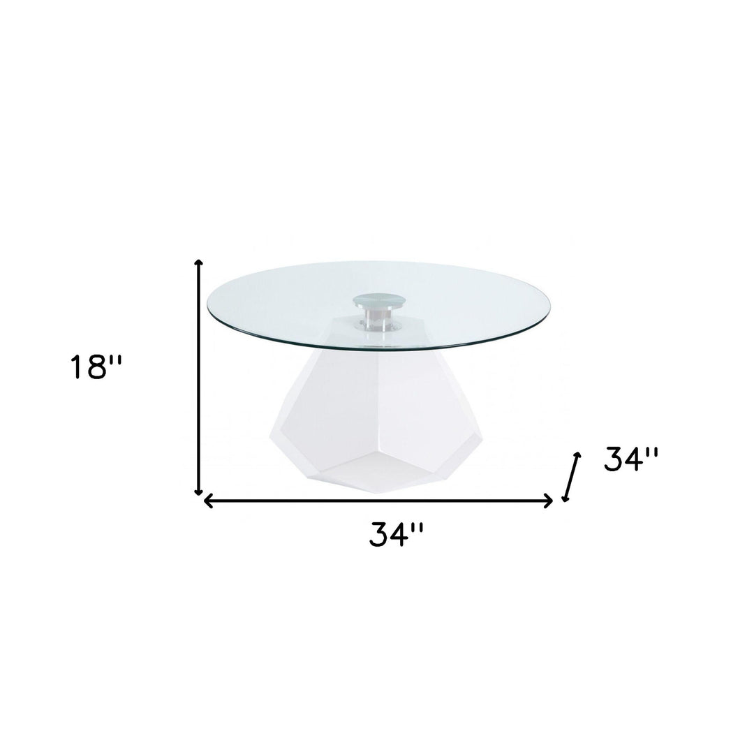 34-Inch Clear Glass and White Manufactured Wood Round Coffee Table