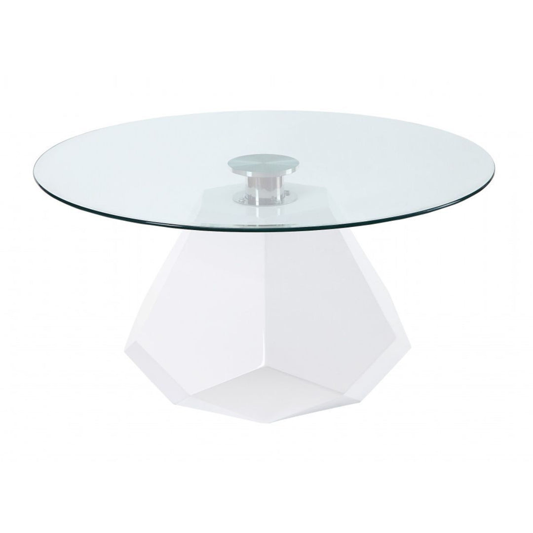 34-Inch Clear Glass and White Manufactured Wood Round Coffee Table