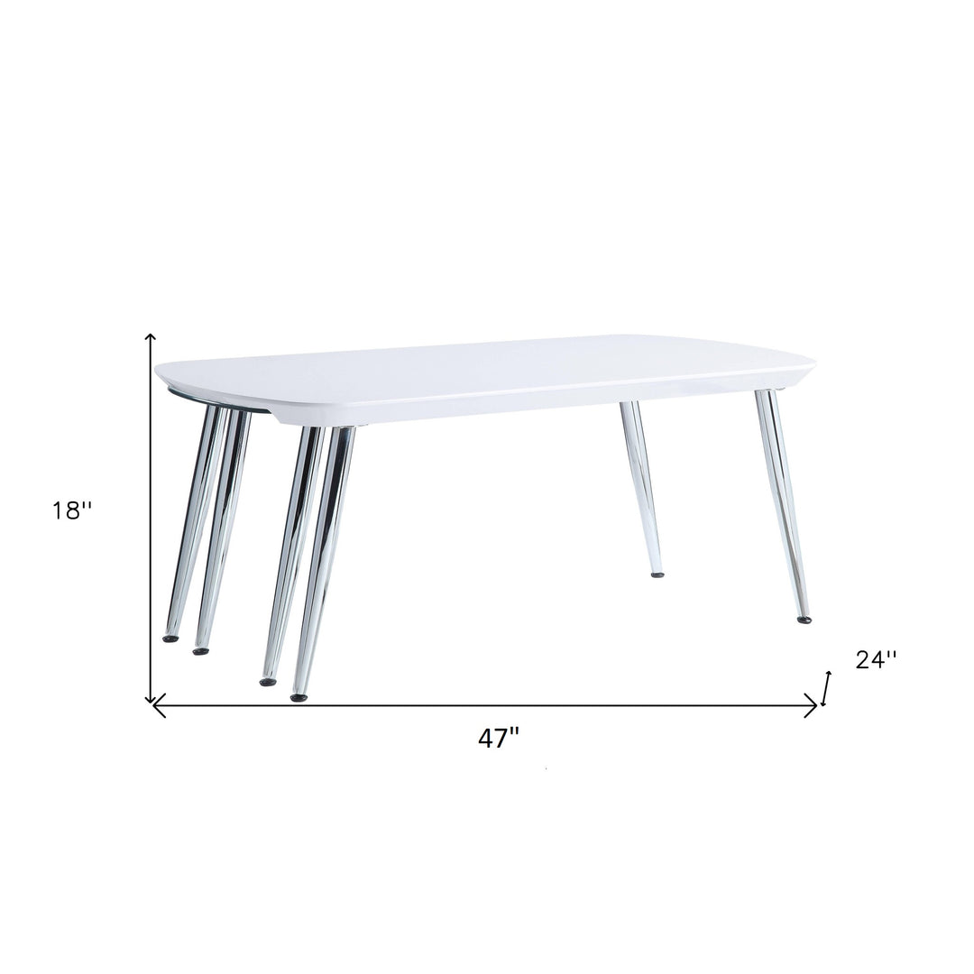 47-Inch White, Clear Glass, and Silver Extendable Coffee Table