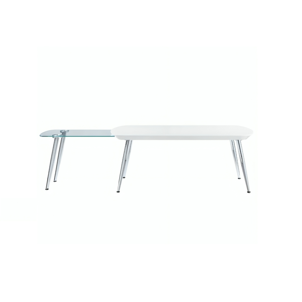 47-Inch White, Clear Glass, and Silver Extendable Coffee Table