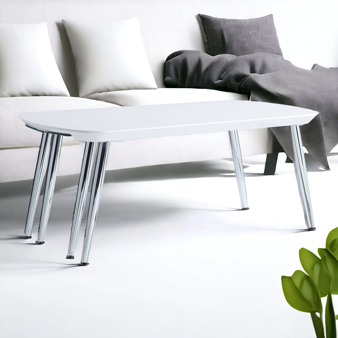 47-Inch White, Clear Glass, and Silver Extendable Coffee Table