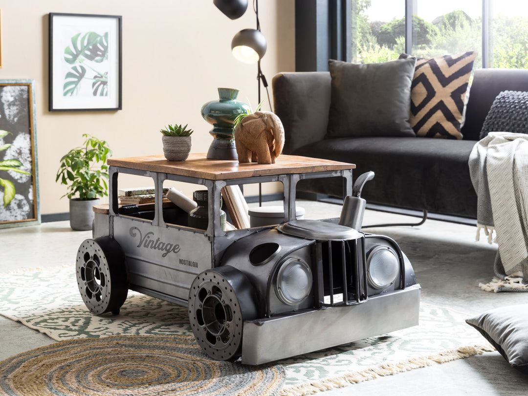 42-Inch Grey and Brown Vintage Truck-Inspired Coffee Table