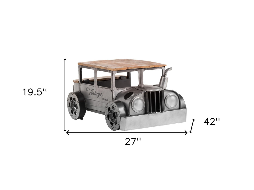 42-Inch Grey and Brown Vintage Truck-Inspired Coffee Table