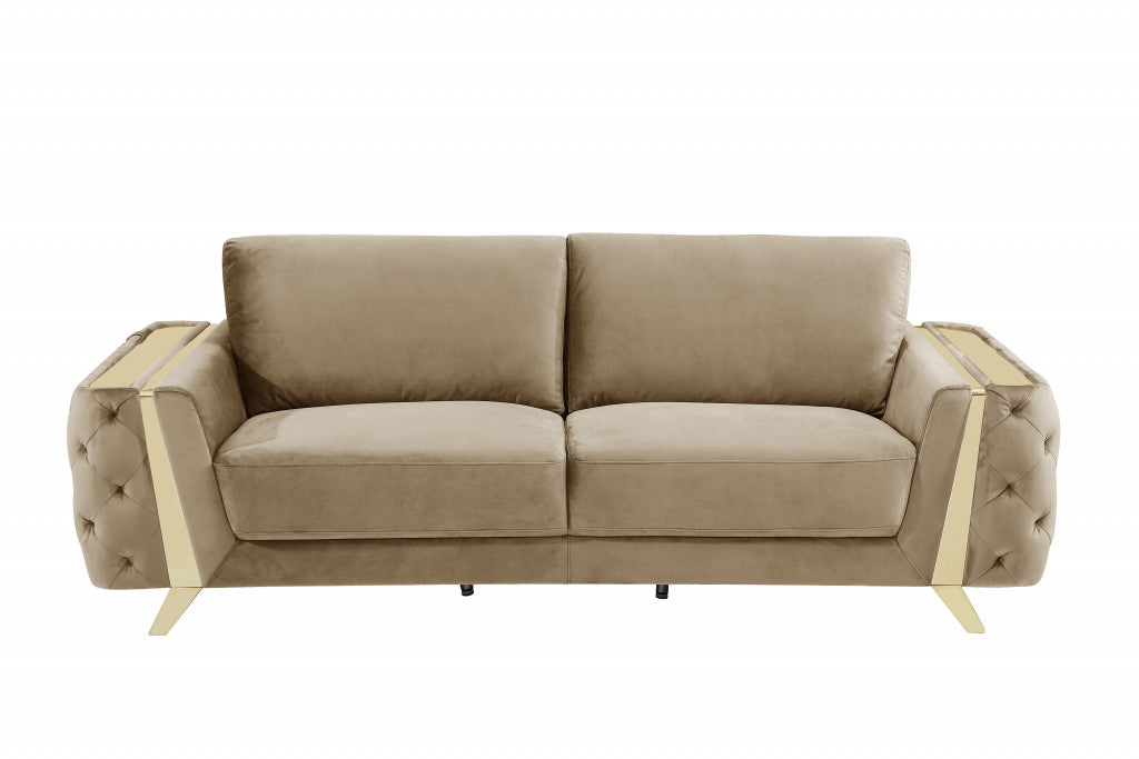 90" Beige Velvet Sofa With Gold Legs