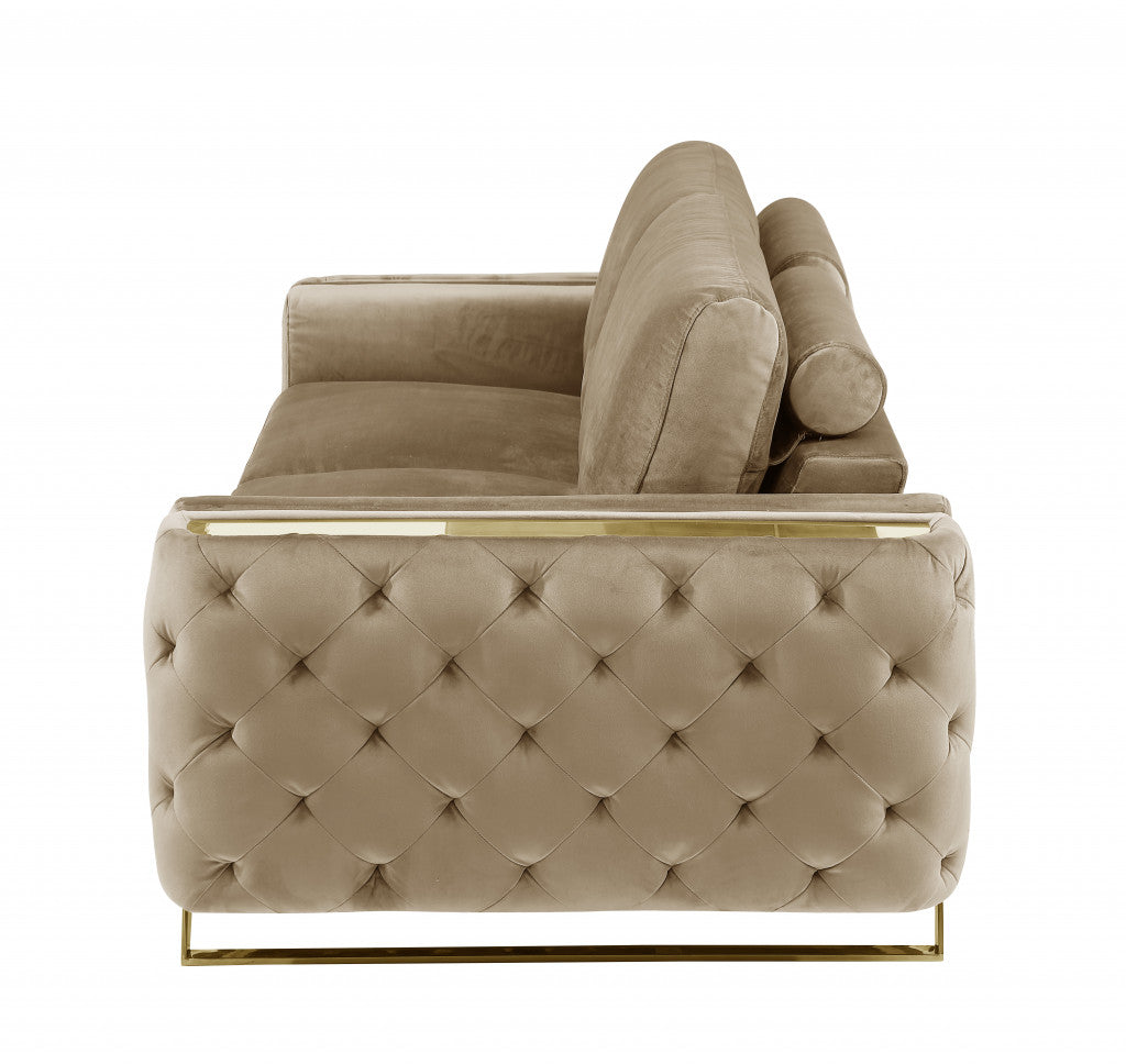 90" Beige Velvet Sofa With Gold Legs