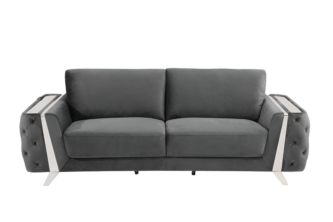 90" Gray Velvet Sofa With Silver Legs