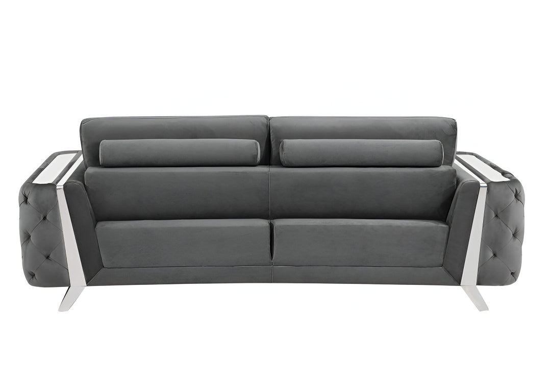 90" Gray Velvet Sofa With Silver Legs