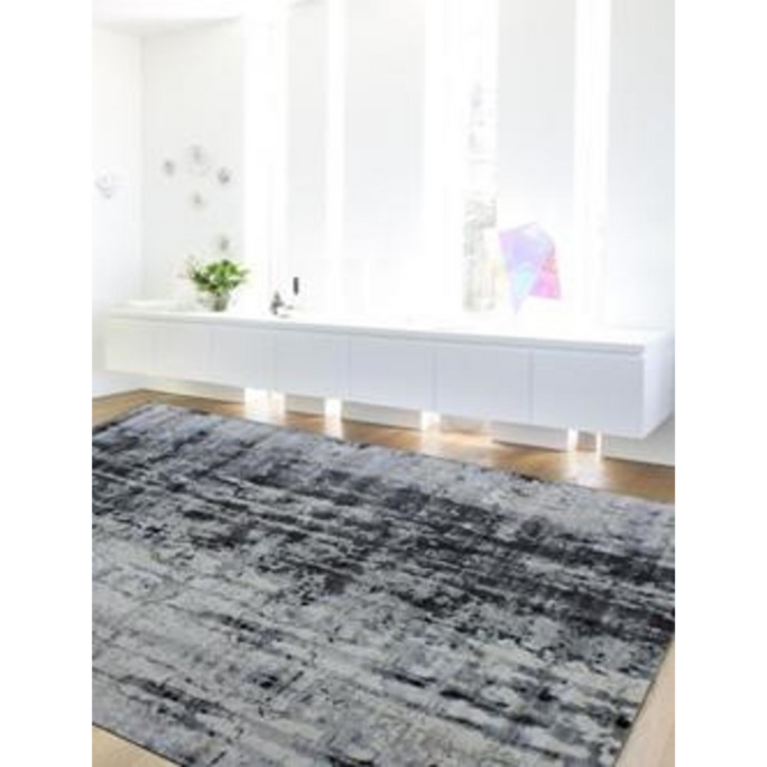 8' X 11' White And Blue Abstract Hand Loomed Area Rug