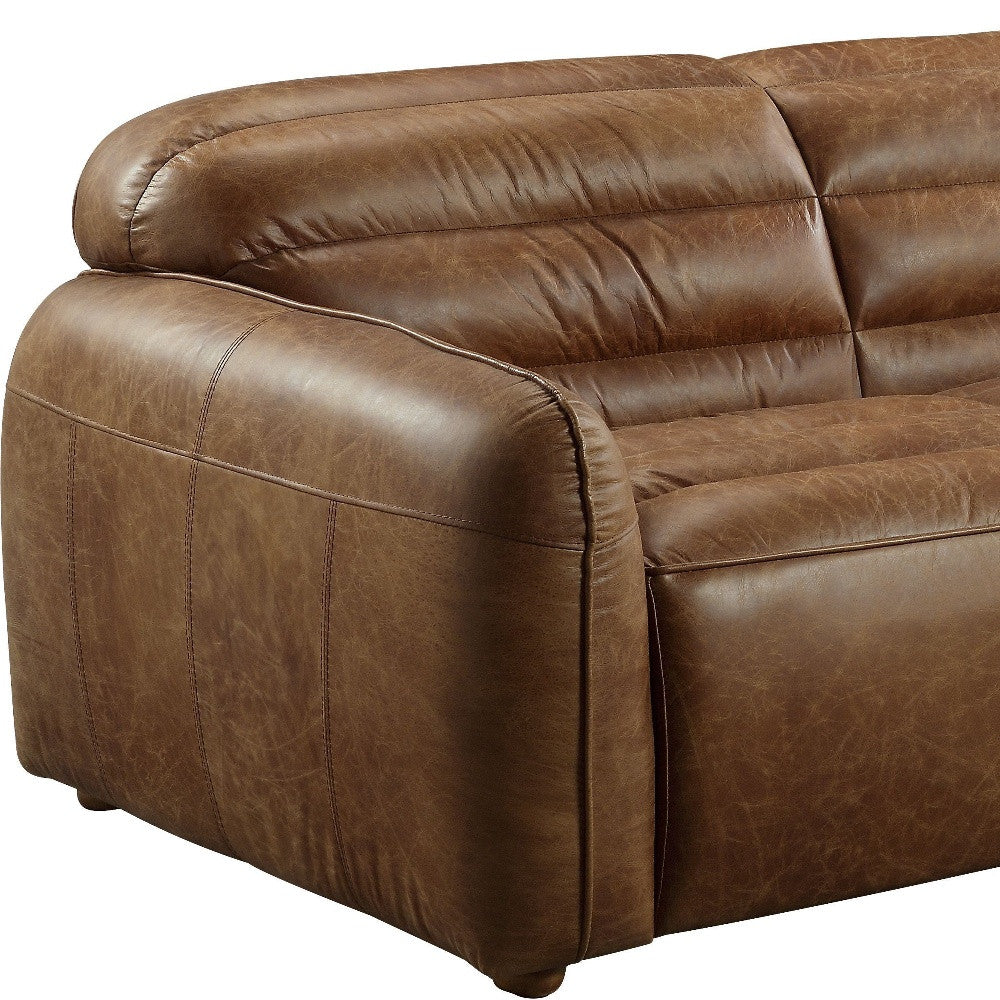 95" Dark Brown Top Grain Leather Sofa With Black Legs