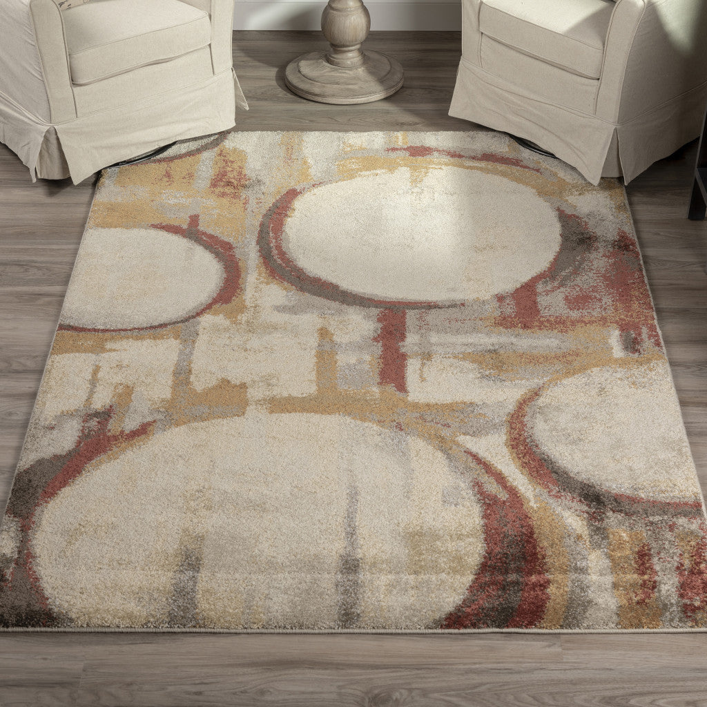 3' X 5' Brick Ivory And Gold Abstract Geometric Area Rug