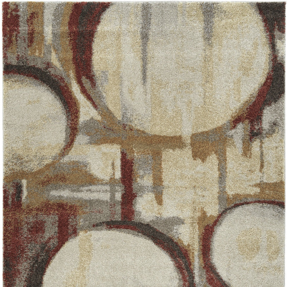 3' X 5' Brick Ivory And Gold Abstract Geometric Area Rug