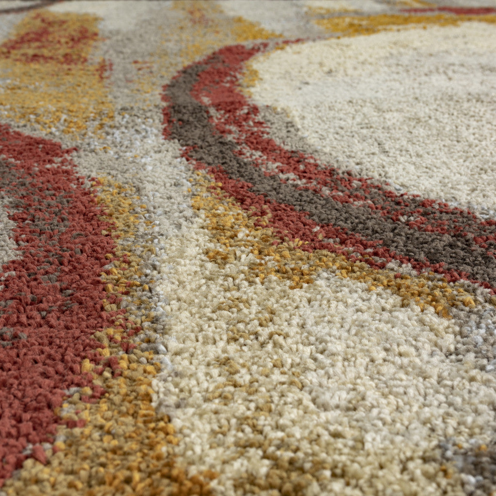 8' X 11' Brick Ivory and Gold Geometric Area Rug