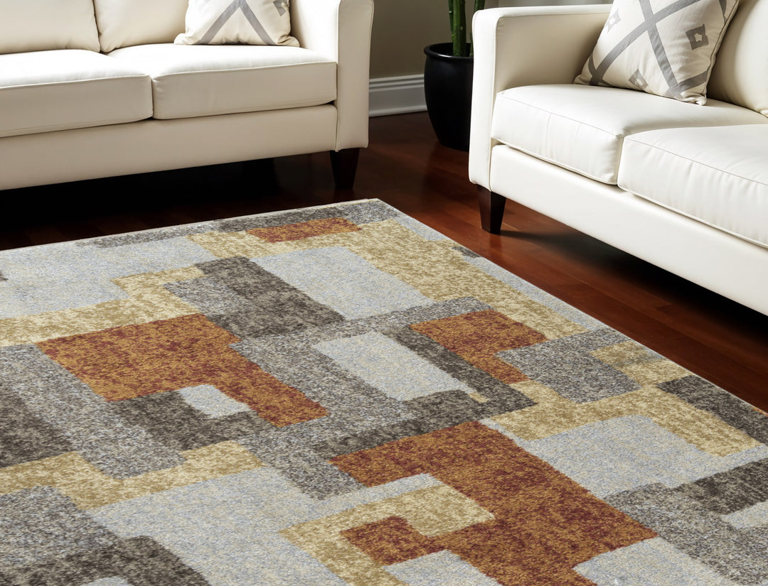 10' X 13' Grey And Brown Geometric Area Rug