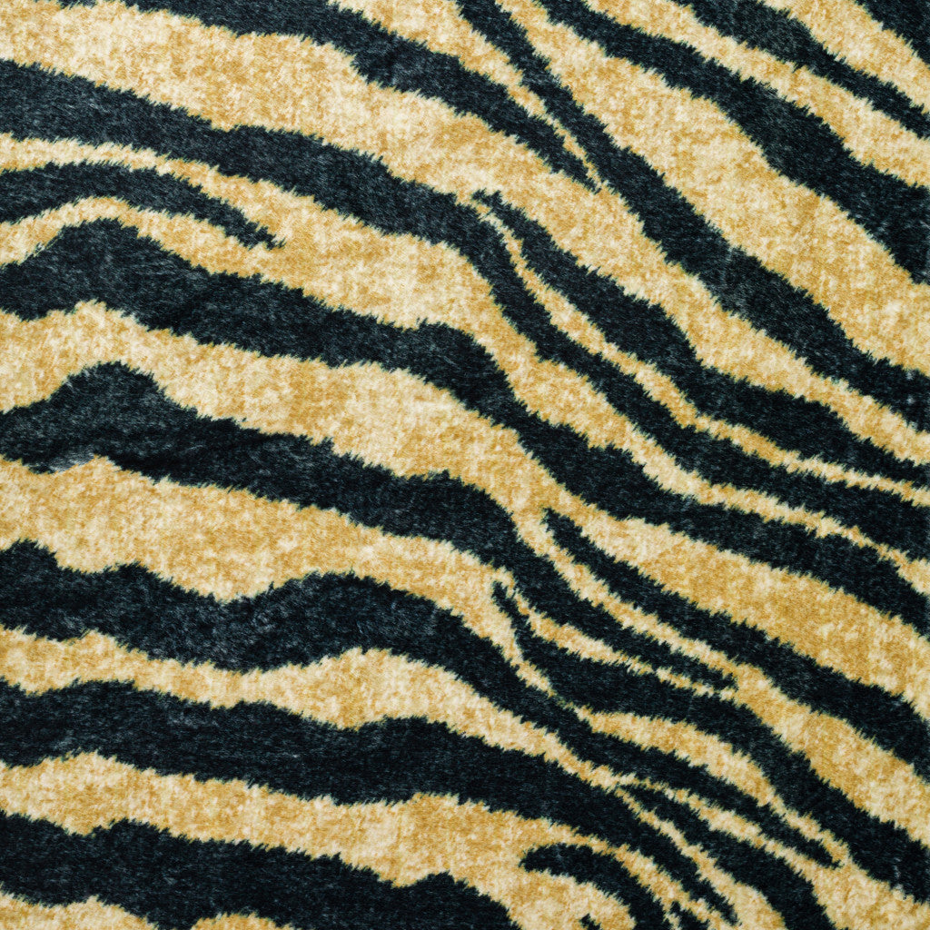 2' X 3' Black and Gold Animal Print Shag Handmade Non Skid Area Rug