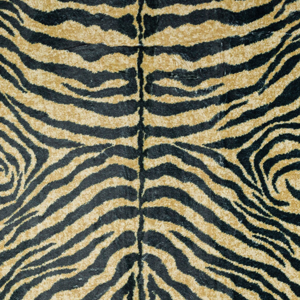 2' X 3' Black and Gold Animal Print Shag Handmade Non Skid Area Rug