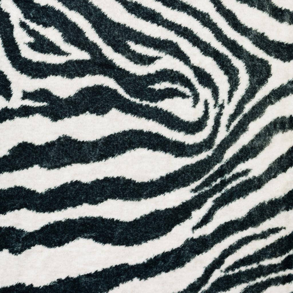 2' X 3' Black and White Zebra Print Shag Handmade Non Skid Area Rug