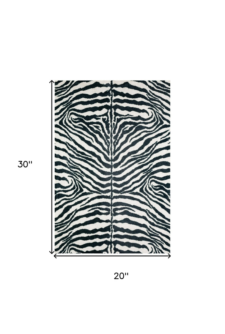 2' X 3' Black and White Zebra Print Shag Handmade Non Skid Area Rug