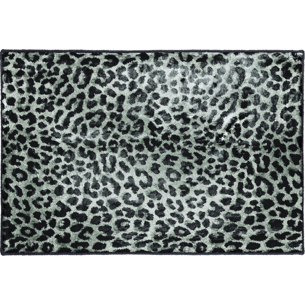 2' X 3' Black and Gray Leopard Print Shag Handmade Non Skid Area Rug