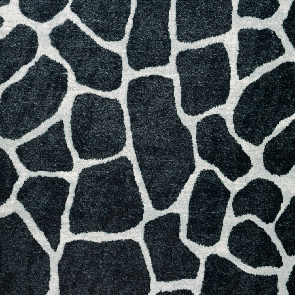 2' X 3' Black and White Croc Print Shag Handmade Non Skid Area Rug