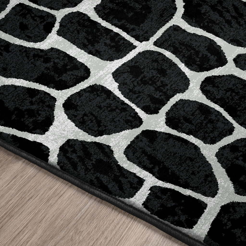 2' X 3' Black and White Croc Print Shag Handmade Non Skid Area Rug