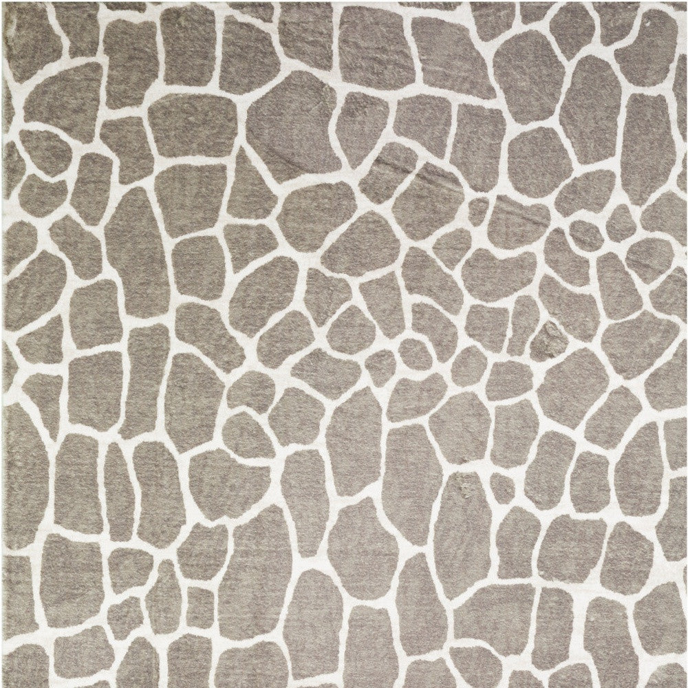 2' X 3' Beige Giraffe Print Shag Handmade Non Skid Area Rug