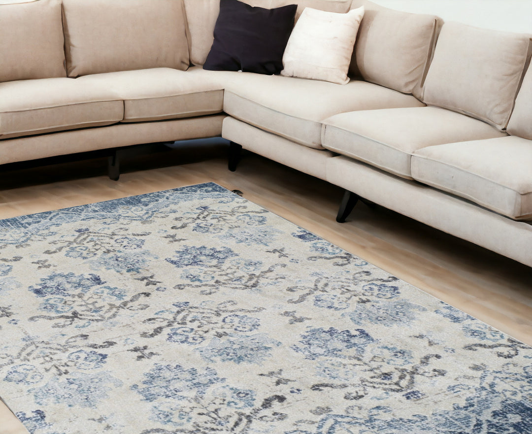 10' X 13' Blue and Ivory Oriental Area Rug