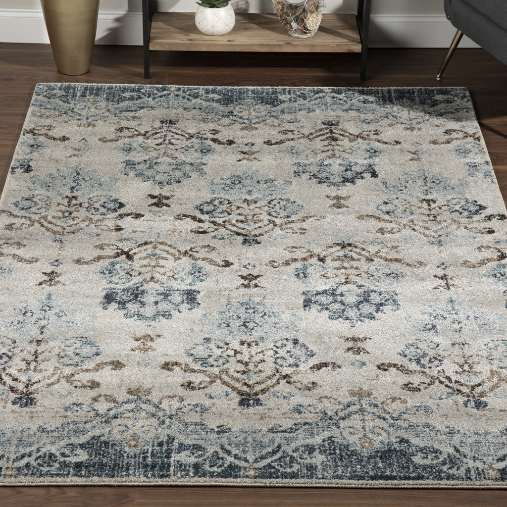 10' X 13' Blue and Ivory Oriental Area Rug